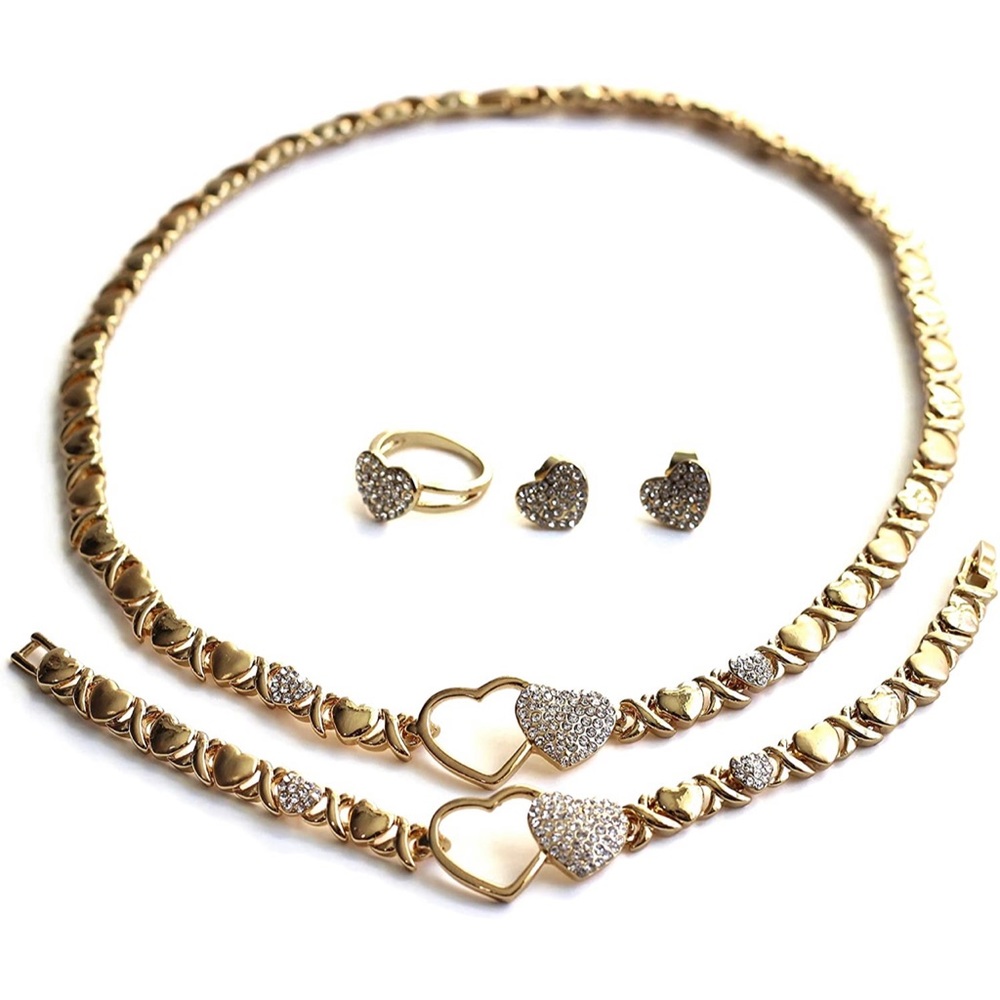 14kHGE  xoxo necklace bracelet earring ring size 8 set brand new !